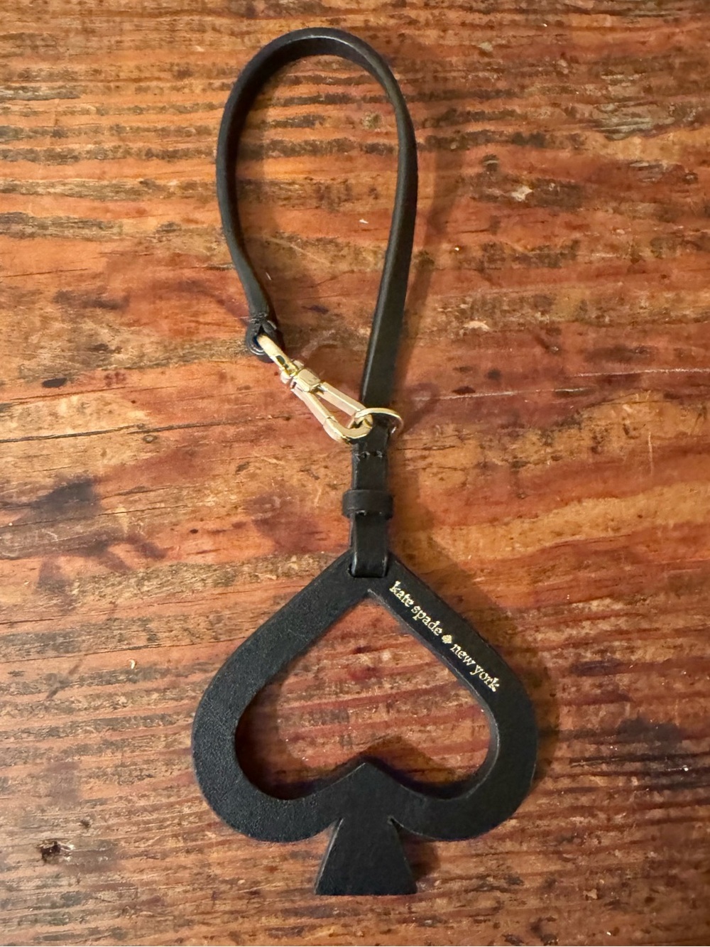 ♠️NWOT Kate Spade Black Leather Cutout Spade Bag Charm Key Fob♠️